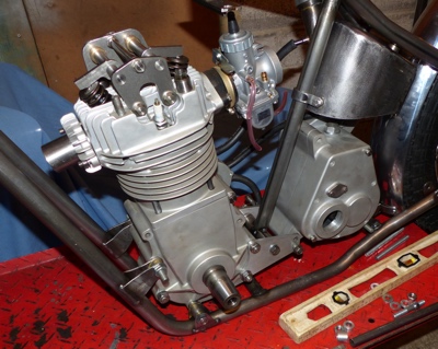 Trial fit of engine of the Wadkin-Snaith Brooklnands SS vintage motorcycle for sale